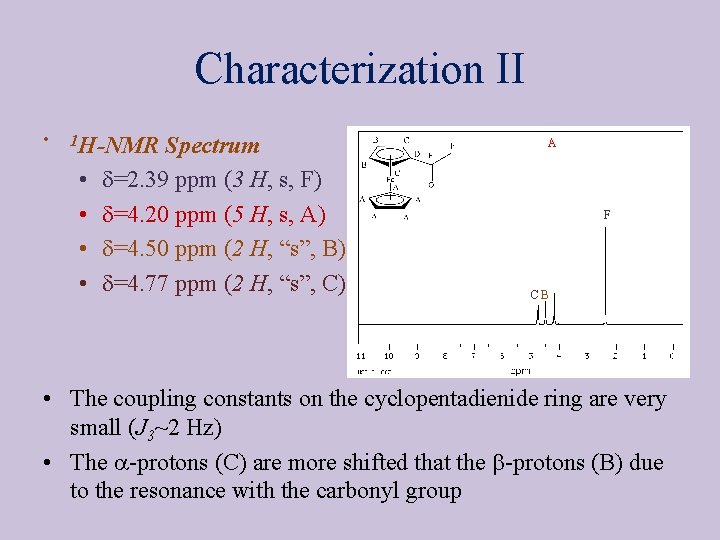 Characterization II • 1 H-NMR • • Spectrum d=2. 39 ppm (3 H, s,