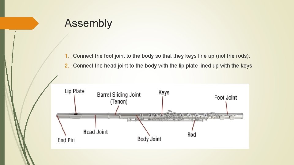 Assembly 1. Connect the foot joint to the body so that they keys line