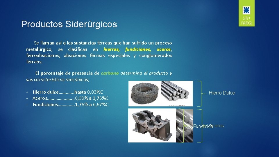 Productos Siderúrgicos Se llaman así a las sustancias férreas que han sufrido un proceso