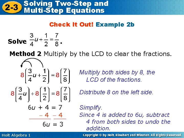 Solving Two-Step and 2 -3 Multi-Step Equations Check It Out! Example 2 b Solve