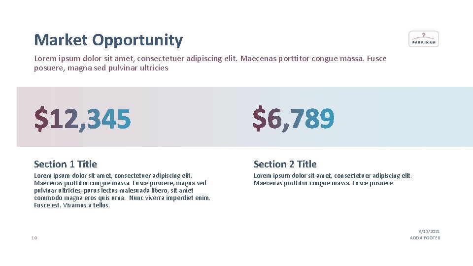 Market Opportunity Lorem ipsum dolor sit amet, consectetuer adipiscing elit. Maecenas porttitor congue massa.