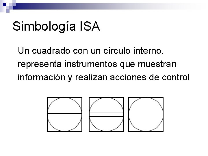 Simbología ISA Un cuadrado con un círculo interno, representa instrumentos que muestran información y