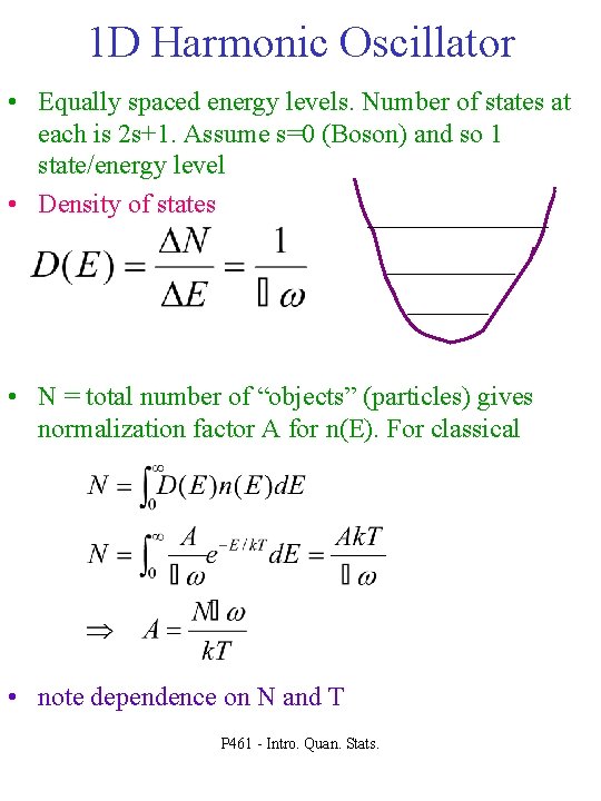 1 D Harmonic Oscillator • Equally spaced energy levels. Number of states at each