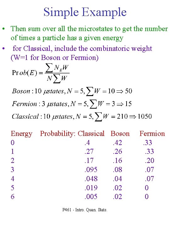 Simple Example • Then sum over all the microstates to get the number of
