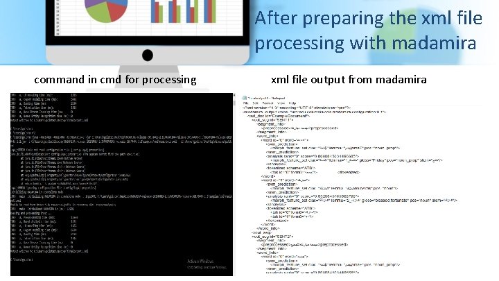 After preparing the xml file processing with madamira command in cmd for processing xml