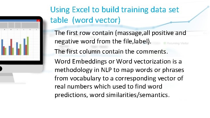Using Excel to build training data set table (word vector) The first row contain