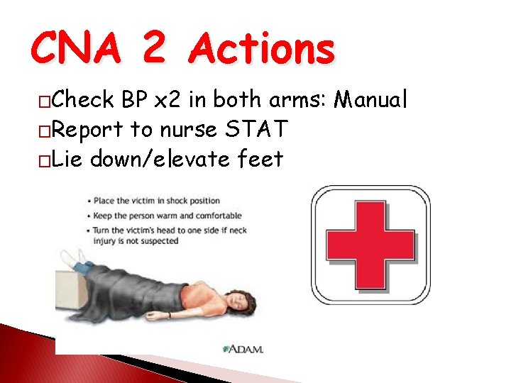 CNA 2 Actions �Check BP x 2 in both arms: Manual �Report to nurse