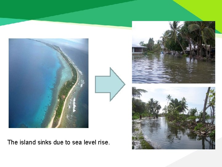 The island sinks due to sea level rise. 