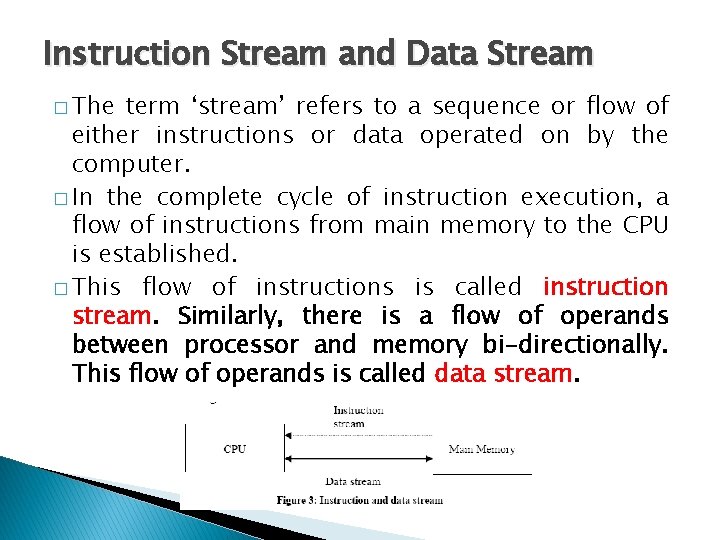 Instruction Stream and Data Stream � The term ‘stream’ refers to a sequence or