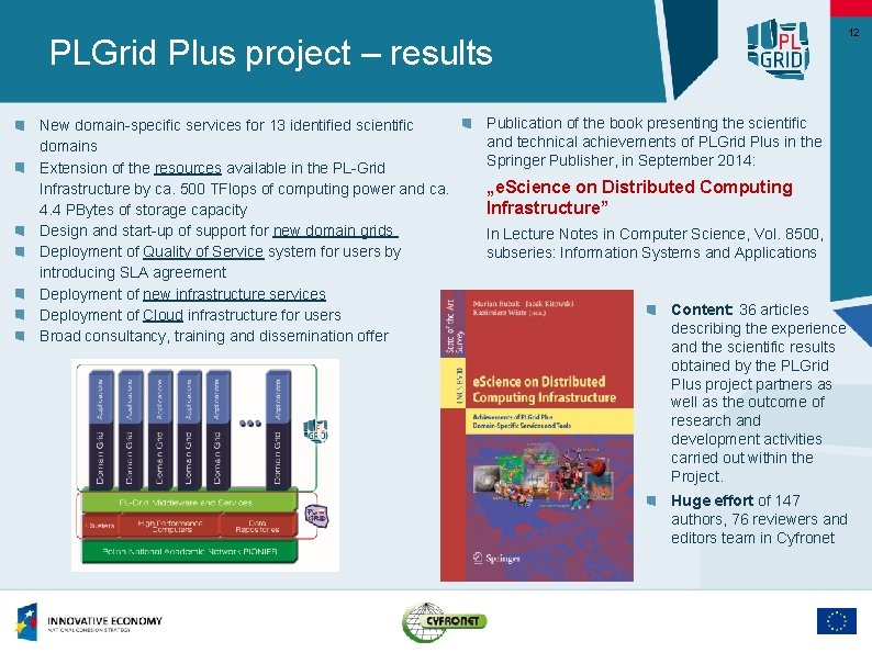 12 PLGrid Plus project – results New domain-specific services for 13 identified scientific domains