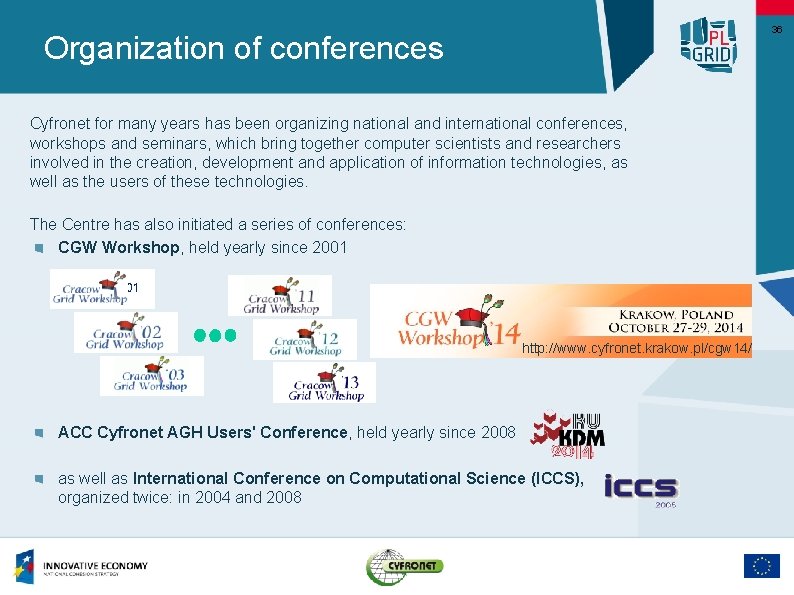 36 Organization of conferences Cyfronet for many years has been organizing national and international