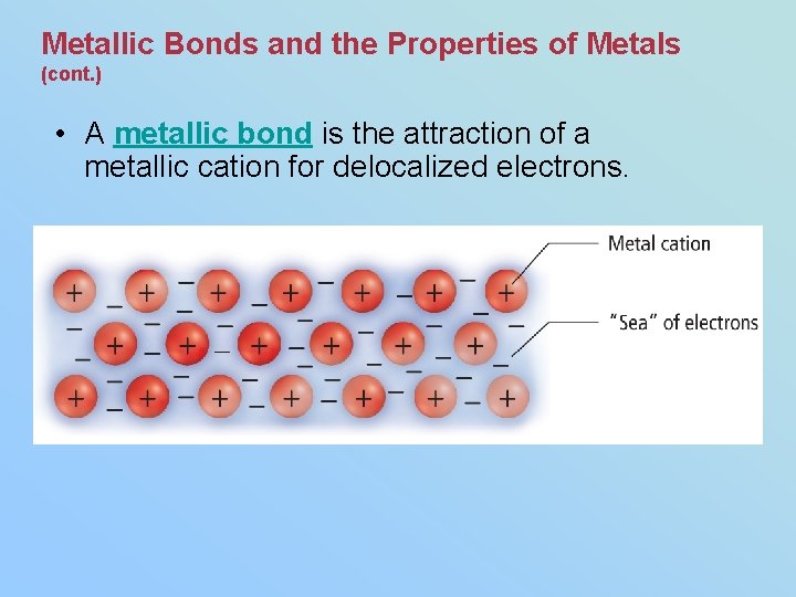 Metallic Bonds and the Properties of Metals (cont. ) • A metallic bond is
