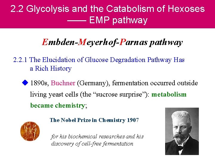 2. 2 Glycolysis and the Catabolism of Hexoses —— EMP pathway Embden-Meyerhof-Parnas pathway 2.