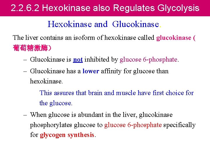 2. 2. 6. 2 Hexokinase also Regulates Glycolysis Hexokinase and Glucokinase. The liver contains