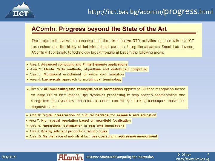 http: //iict. bas. bg/acomin/progress. html 9/3/2014 ACom. In: Advanced Computing for Innovation D. Dimov