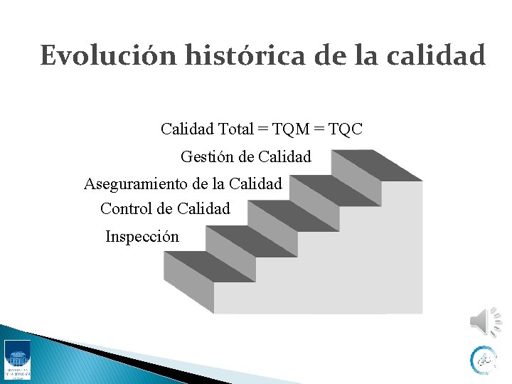 Evolución histórica de la calidad Calidad Total = TQM = TQC Gestión de Calidad