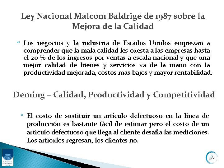 Ley Nacional Malcom Baldrige de 1987 sobre la Mejora de la Calidad Los negocios