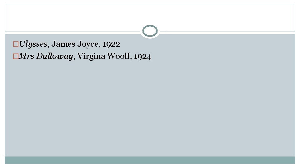 �Ulysses, James Joyce, 1922 �Mrs Dalloway, Virgina Woolf, 1924 