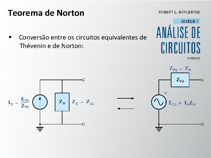 Teorema de Norton § Conversão entre os circuitos equivalentes de Thévenin e de Norton: