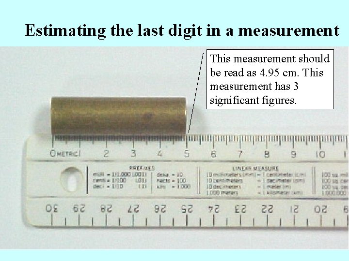 Estimating the last digit in a measurement This measurement should be read as 4.