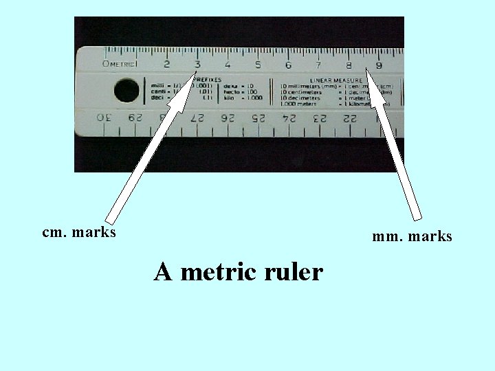 cm. marks mm. marks A metric ruler 