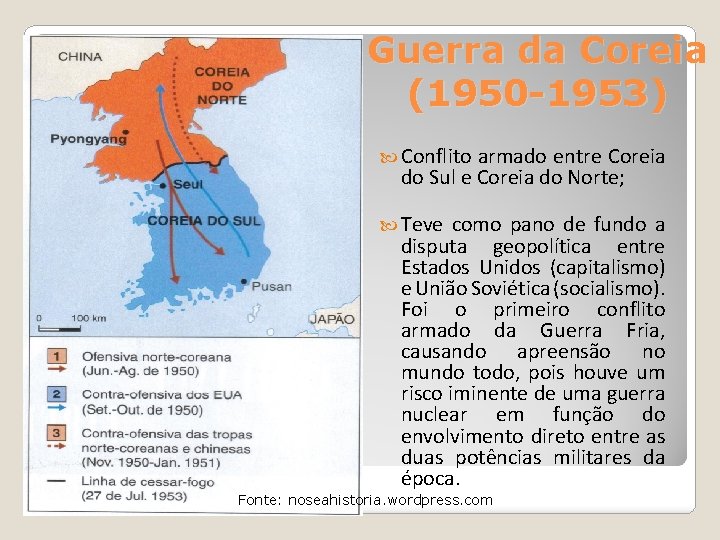 Guerra da Coreia (1950 -1953) Conflito armado entre Coreia do Sul e Coreia do Guerra da Coreia (1950 -1953) Conflito armado entre Coreia do Sul e Coreia do