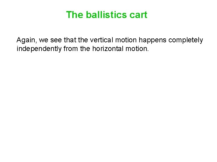 The ballistics cart Again, we see that the vertical motion happens completely independently from The ballistics cart Again, we see that the vertical motion happens completely independently from