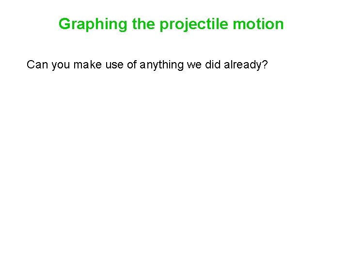 Graphing the projectile motion Can you make use of anything we did already? Graphing the projectile motion Can you make use of anything we did already?
