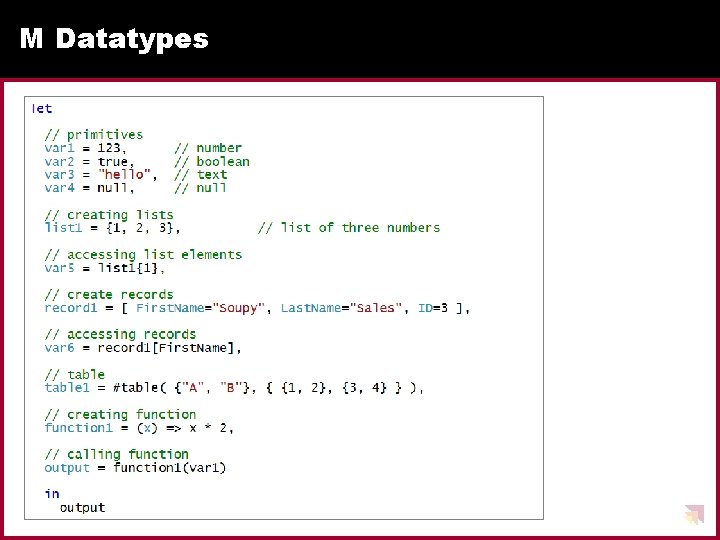M Datatypes M Datatypes