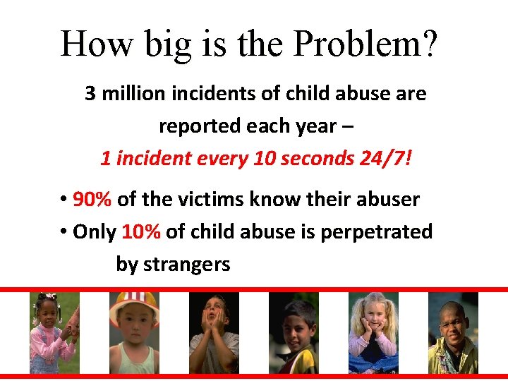 How big is the Problem? 3 million incidents of child abuse are reported each