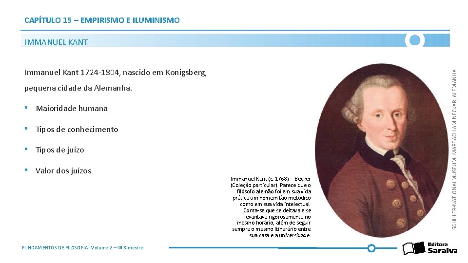 CAPÍTULO 15 – EMPIRISMO E ILUMINISMO Immanuel Kant 1724 -1804, nascido em Konigsberg, pequena