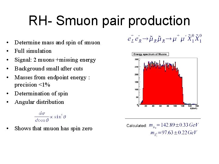 RH- Smuon pair production • • • Determine mass and spin of smuon Full