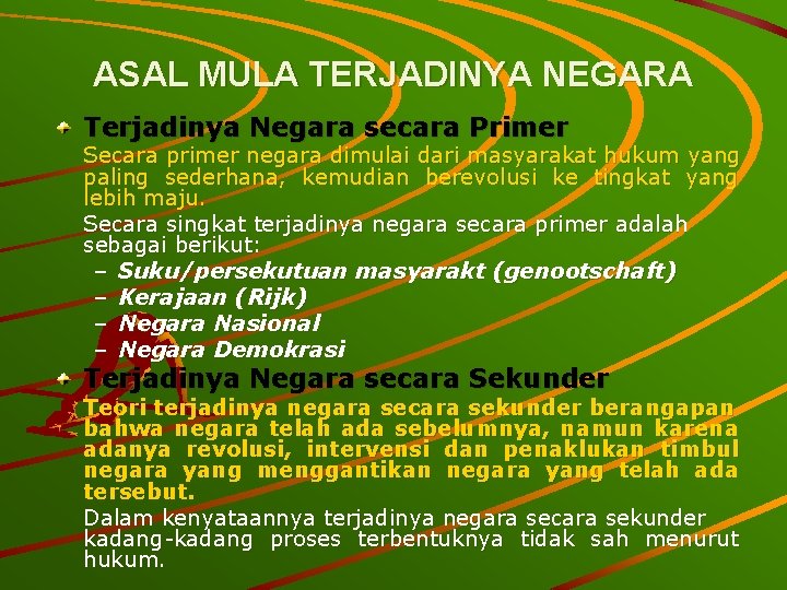 ASAL MULA TERJADINYA NEGARA Terjadinya Negara secara Primer Secara primer negara dimulai dari masyarakat