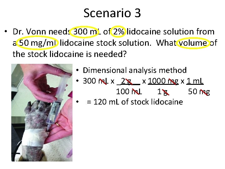 Scenario 3 • Dr. Vonn needs 300 m. L of 2% lidocaine solution from