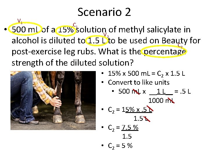 V 1 Scenario 2 C 1 • 500 m. L of a 15% solution.