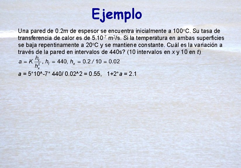 Ejemplo Una pared de 0. 2 m de espesor se encuentra inicialmente a 100