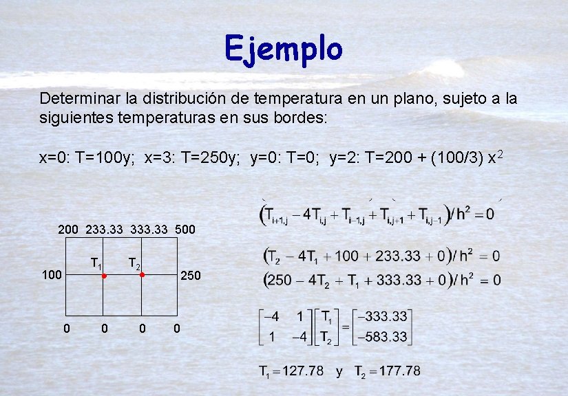 Ejemplo Determinar la distribución de temperatura en un plano, sujeto a la siguientes temperaturas