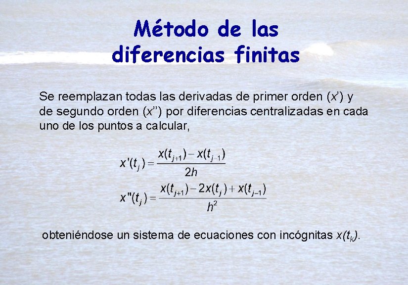 Método de las diferencias finitas Se reemplazan todas las derivadas de primer orden (x’)