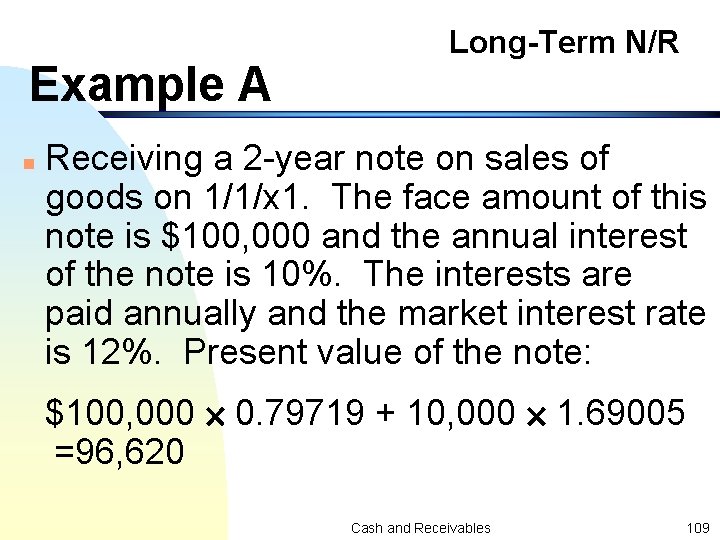 Example A n Long-Term N/R Receiving a 2 -year note on sales of goods