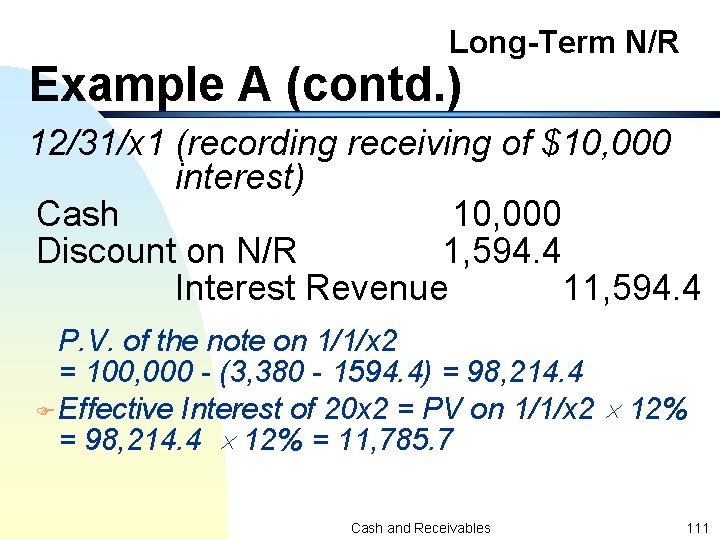 Long-Term N/R Example A (contd. ) 12/31/x 1 (recording receiving of $10, 000 interest)