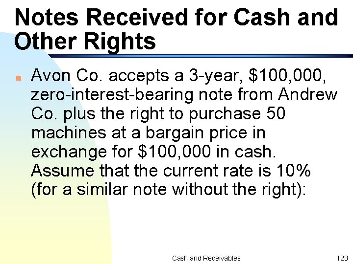 Notes Received for Cash and Other Rights n Avon Co. accepts a 3 -year,