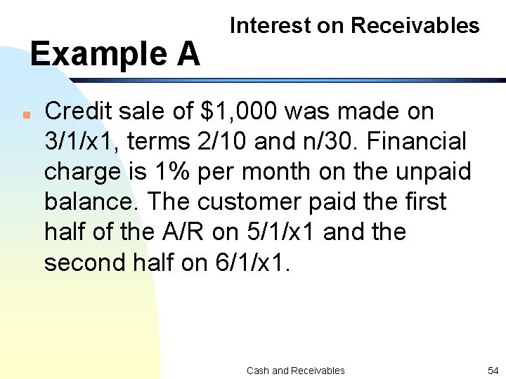 Example A n Interest on Receivables Credit sale of $1, 000 was made on