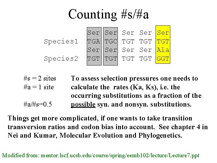 Counting #s/#a Species 1 Species 2 #s = 2 sites #a = 1 site