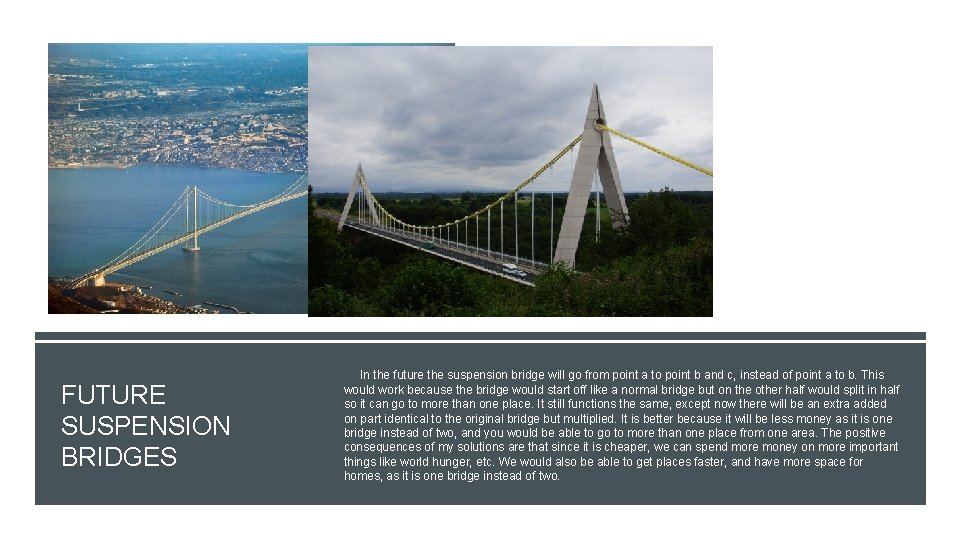 FUTURE SUSPENSION BRIDGES In the future the suspension bridge will go from point a