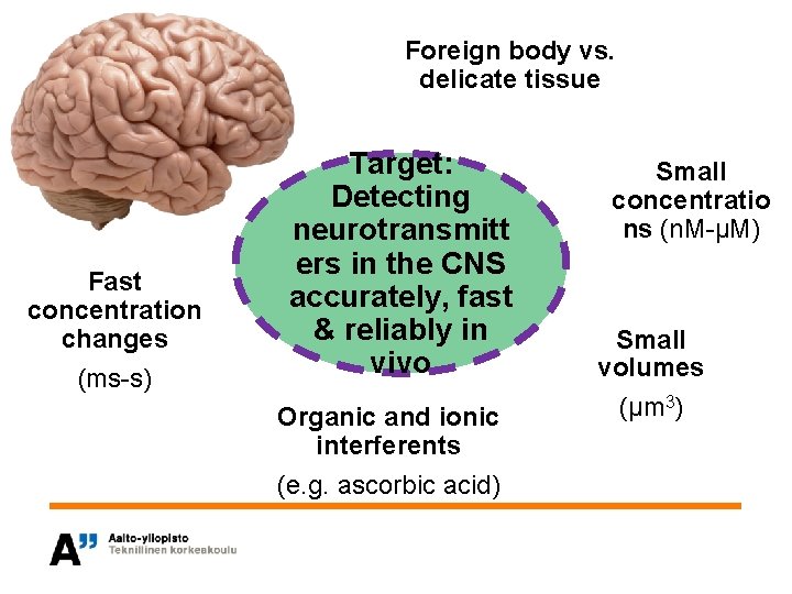 Foreign body vs. delicate tissue Fast concentration changes (ms-s) Target: Detecting neurotransmitt ers in