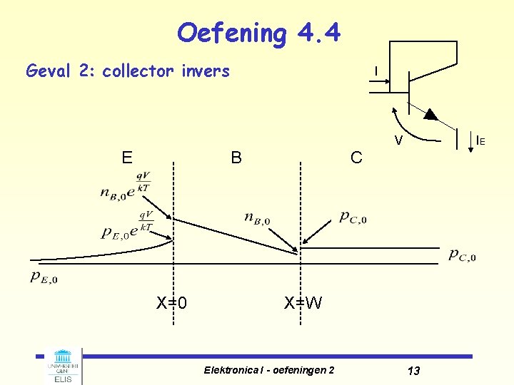 Oefening 4. 4 Geval 2: collector invers I V E B X=0 IE C