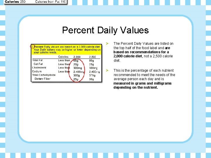Percent Daily Values Ø The Percent Daily Values are listed on the top half