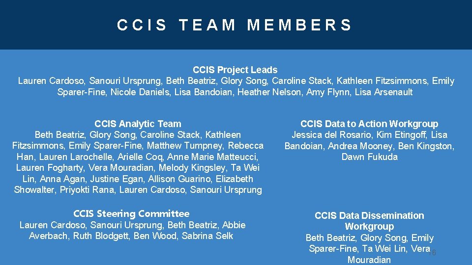 CCIS TEAM MEMBERS CCIS Project Leads Lauren Cardoso, Sanouri Ursprung, Beth Beatriz, Glory Song,