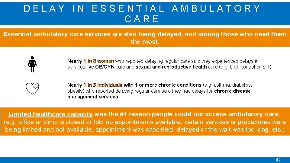 DELAY IN ESSENTIAL AMBULATORY CARE Essential ambulatory care services are also being delayed, and
