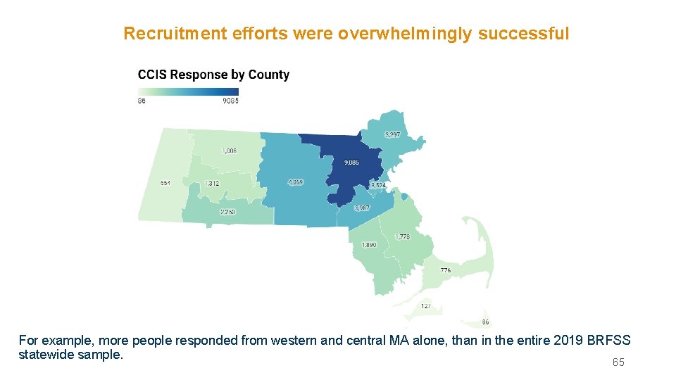 Recruitment efforts were overwhelmingly successful For example, more people responded from western and central